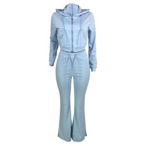 Conjunto Deportivo de Otoño para <span class=keywords><strong>Mujer</strong></span>, Conjunto de Chándal Bordado Personalizado de 2 Piezas con Sudadera con Capucha y Pantalones Acampanados - Product Image 6