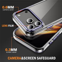 Coque de téléphone transparente avec cadre d'appareil photo électroplaqué pour iPhone 18 17 16 15 Pro Max, en TPU souple et acrylique, anti-jaunissement
