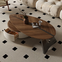 Nouvelle table basse moderne pour salon, design feuille, luxe léger, simple, en placage de noyer, avec rangement, pliable, écologique
