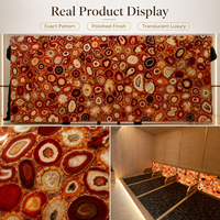 Dalle de Luxe en Agate Rouge Translucide Rétroéclairée pour Panneau Mural Décoratif, Plan de Bar, Carrelage de Sol pour Salon et Cuisine, Résistante au Feu et à l'Eau