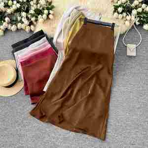 Jupe longue droite taille empire pour femme, en satin tissé léger 260g, respirante, écologique, antistatique, lavable à sec, collection été 2025 - Product Image 5