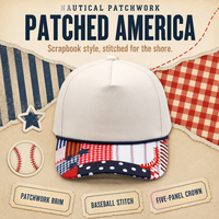 Gorra de Béisbol Personalizada de 5 Paneles, con Cierre a Presión, Diseño Americana con Estampado de Estrellas, Visera Ajustable, Unisex, Estilo Retro
