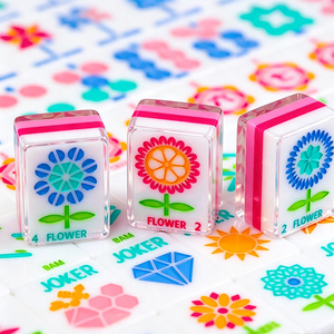 Jeu de tuiles de mahjong américaines en acrylique rose personnalisé, style portable sur mesure pour 4 joueurs avec motifs Joker et Dragon - Product Image 2