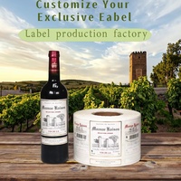 Etiquetas adhesivas de papel adhesivas impermeables fuertes en relieve de lámina de oro personalizadas, diseño personalizado UV permanente para cerveza de vino tinto