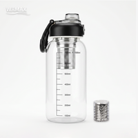 Bouteille filtrante à eau alcaline en verre portable de 1000 ml avec sangle de transport, grande capacité, idéale pour les voyages, la salle de sport, l'extérieur et les camping-cars