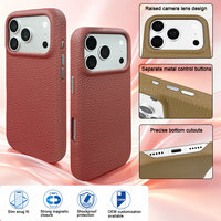 Coque de téléphone antichoc en PU texture litchi avec protection intégrale de l'appareil photo, boutons métalliques séparés et découpes inférieures précises pour iPhone 17 Pro Max