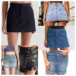 Minifalda vaquera de cintura alta para mujer, estilo casual de verano, color liso, con botones asimétricos al frente, lavado desgastado, ajuste ceñido. - Product Image 2