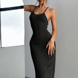 Vestido Largo Sexy de Punto Y3267, Vestido Largo Negro con <span class=keywords><strong>Tirantes</strong></span> y <span class=keywords><strong>Espalda</strong></span> Descubierta - Product Image 3