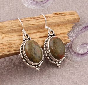 Pendientes de aro con borde ovalado de Unakite Vintage de Plata de Ley 925 de alta calidad, piedras preciosas minimalistas para mujer - Product Image 6