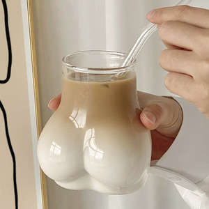Gobelet en verre amusant et mignon, anti-fuite, 400 ml, couleur rose clair, pour jus, boissons, café, avec paille - Product Image 3