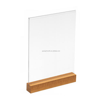 Support de menu en acrylique double face en forme de T pour bureau, support de signalisation en acrylique transparent avec base en bois