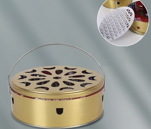 Porta spirale antizanzare in ferro portatile, rialzato e profondo, per interni, con coperchio e vassoio, ignifugo, per uso domestico, per spirali antizanzare e aromaterapia, con decorazioni in rilievo - Product Image 5