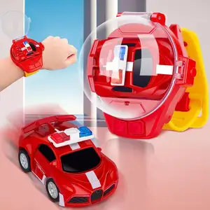 迷你遥控汽车手表玩具2.4GHz USB充电卡通警车遥控儿童汽车生日礼物玩具