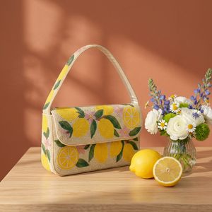 Bolso de Mano de Lino con Forma de Sillín, Multicolor, con Cuentas Bordadas a Mano, Estilo Vintage de Lujo, Tendencia 2027 - Product Image 1