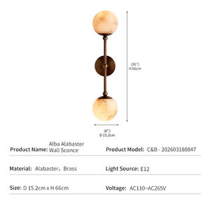 Aplique de Pared de Latón Moderno de Lujo para Baño y <span class=keywords><strong>Hotel</strong></span>, 2 Luces, Alabastro Natural, LED E12, Venta al por Mayor de Fábrica, Exportación, Aplique de Alabastro Alba - Product Image 4