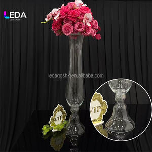 Vase à fleurs transparent en verre de luxe LEDA, 3 pieds de haut, centre de table, décoration de mariage, support à fleurs, décoration pour événements et fêtes - Product Image 3