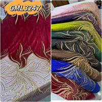Tissu en dentelle de velours brodé de couleur violette, idéal pour les tenues de mariée indiennes, matériel de luxe pour les mariages africains et indiens
