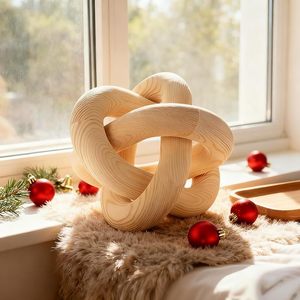 קישוט עץ תלת-חלקי בסגנון כפרי, קישוט שולחן קפה מגולף בעבודת יד, קישוט שרשרת לחדר מגורים, חדר שינה או בית. - Product Image 1