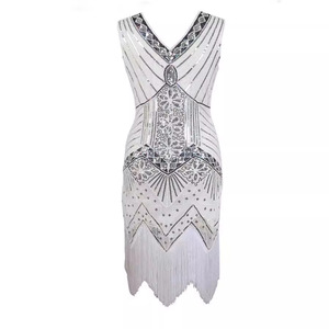 Robe de soirée style années 1920 pour femme, ornée de paillettes et de perles, col en V, franges, tailles S-4XL - Product Image 4
