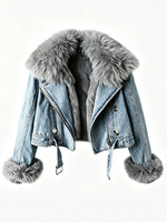 Nouvelle veste en jean courte pour femme, collection automne-hiver 2026, avec doublure intérieure amovible en fausse fourrure de renard et fourrure de lapin, style Pie Overcome