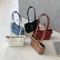 Tas Selempang Hobo Wanita Elegan Trendy Biru Bahan Kulit PU Anyaman Dua Tali Selempang Atas yang Dapat Disesuaikan dan Dapat Dilepas Musim Panas/Dingin