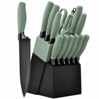 Ensemble de couteaux de cuisine TOALLWIN avec bloc de rangement en acier inoxydable et manche en plastique, couteaux de chef japonais