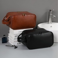 Sac de toilette de voyage en cuir PU pour homme, grande capacité, multi-compartiments, trousse de rasage, sac de rangement portable pour cosmétiques et articles de toilette