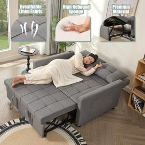 أريكة مقاس 52 بوصة بسرير قابل للسحب 3 في 1 قابلة للتحويل مع مسند ظهر قابل للتعديل وجيوب جانبية - Product Image 4