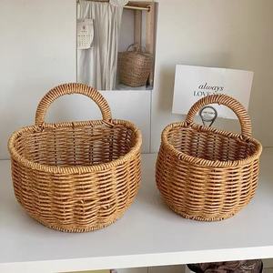 Rattan <b>Baskets</b> With Handles Small Size Food Storage Desktop Organizer Bowl Shape Non Woven Fabric Kitchen Use - Product Image 3