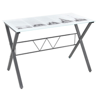 Table d'ordinateur portable en verre blanc brillant, petite table pour ordinateur