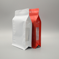 Sachet à café à fond plat haute barrière, doublure en aluminium de qualité alimentaire, imprimé sur mesure avec valve de dégazage et fermeture éclair facile à ouvrir
