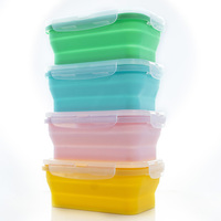 Ensemble de 4 boîtes à lunch pliables en silicone personnalisées carrées pour l'école