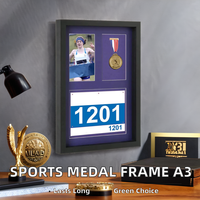 Cadre de présentation décoratif en bois pour médaille de marathon, avec impression UV, grand format, noir