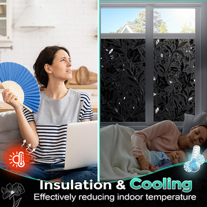 <span class=keywords><strong>Film</strong></span> <span class=keywords><strong>occultant</strong></span> PVC pour chambre à coucher, cuisine extérieure, motif floral 3D, tulipes noires, adhésif gratuit, confidentialité, fenêtre givrée, isolation thermique - Product Image 2
