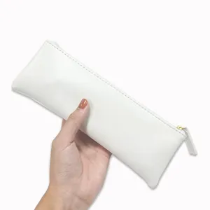 Gran oferta, bolígrafo y estuche para lápices con diseño de cremallera con estampado dorado de cuero PU blanco personalizado, bolsa de maquillaje para mujer