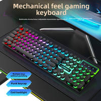 T-WOLF T11 Gaming Wired Keyboard 104 Keys Retro-round Keycaps Gaming LED Keyboard Punk Style Mechanical Feeling Keyboard