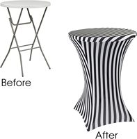 Housse de table ronde extensible en spandex pour cocktail, 30" D x 42" H - Rayures noires et blanches, nappe élastique ajustée pour tables rondes