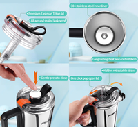 Bouteille d'eau isotherme en acier inoxydable avec couvercle à poignée sans BPA, prête pour le camping, simple, avec paille rétractable