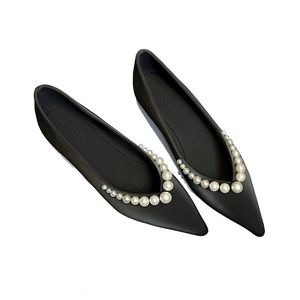 Escarpins français à bout pointu pour femmes, chaussures plates à enfiler, couleur unie, printemps, automne, été, mode, soirée, grandes tailles, chaussures à talons hauts pour femmes - Product Image 1