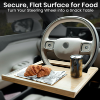 Plateau de voyage double face en bambou écologique et durable pour ordinateur portable et repas, à fixer sur le volant de voiture