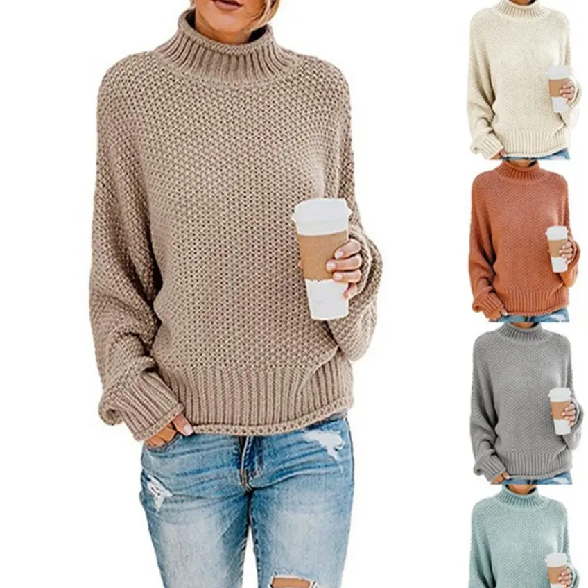Новинка Осень-зима 2021, Свободный пуловер с высоким воротником, большой женский свитер с перекрестными краями в европейском и американском стиле