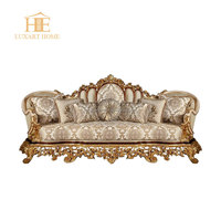 Ensemble de canapés royaux classiques en bois de luxe, revêtement en tissu, sculpté à la main, meubles de salon pour appartements, hôtels, villas