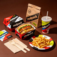 Boîte à hamburger en papier rigide jetable écologique, logo personnalisé, impression flexo offset, emballage pour la vente à emporter, restauration rapide, collations