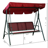 Fauteuil balançoire d'extérieur personnalisé 3 places avec structure en acier en A, banc coulissant de jardin avec plateau latéral