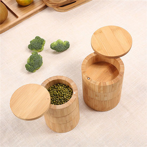 Nhà Bếp Salt Pepper Spice Hầm Lưu Trữ Container Với Nắp Từ Tính Xoay Tre Gia Vị Hộp Với Muỗng Nhỏ - Product Image 5