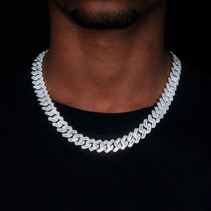 Men's & Women's 925 <b>Silver</b> Necklace with 13mm Baguette Prong Cuban Chain Iced VVS Moissanite Hip Hop Style Curved Clasp Jewelry - Product Image 1