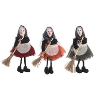 Nouvelle décoration suspendue d'Halloween, poupée sorcière en tissu tenant une balai, accessoires de décoration mignons pour farces, pour la maison, le bar, les fêtes