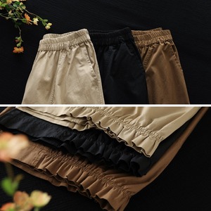 Nuovi Pantaloni Estivi 2026 a Vita Alta in Puro Cotone, Gamba Larga, Stile Giapponese Mori Girl, Casual e <span class=keywords><strong>Cropped</strong></span> - Product Image 4