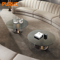 Table basse PURUO, design italien de luxe, or rose, moderne, luxe, base en métal, plateau en marbre en acier inoxydable