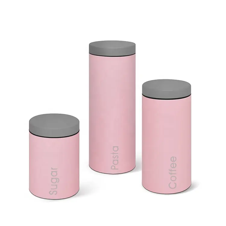 Colorful powder coated stainless steel Canister Coffee Tea Sugar Canister set with sealed lid